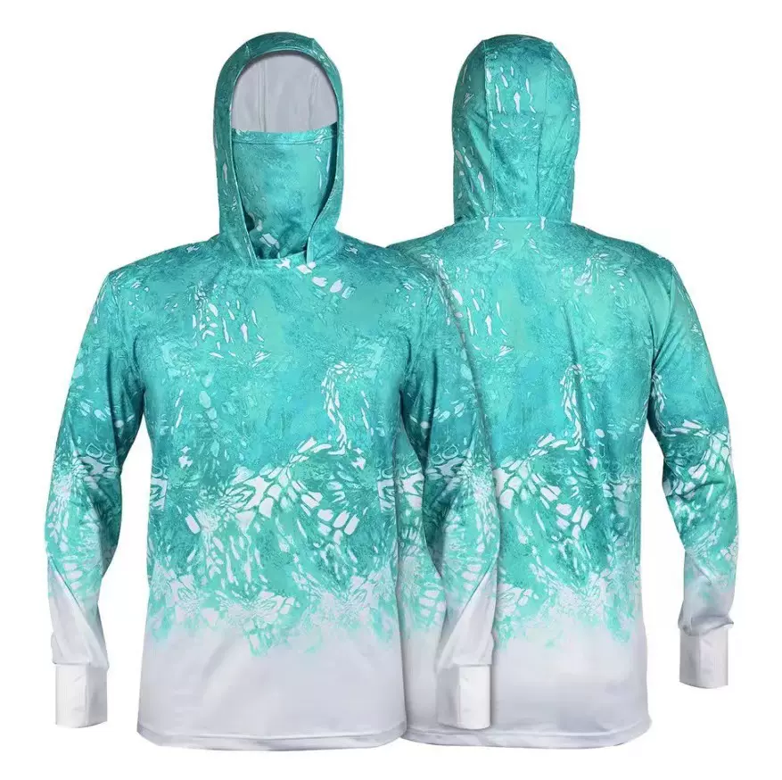 UPF50+防紫外线骑行服轻薄冰丝防晒服面罩骑行连帽围脖路亚钓鱼服