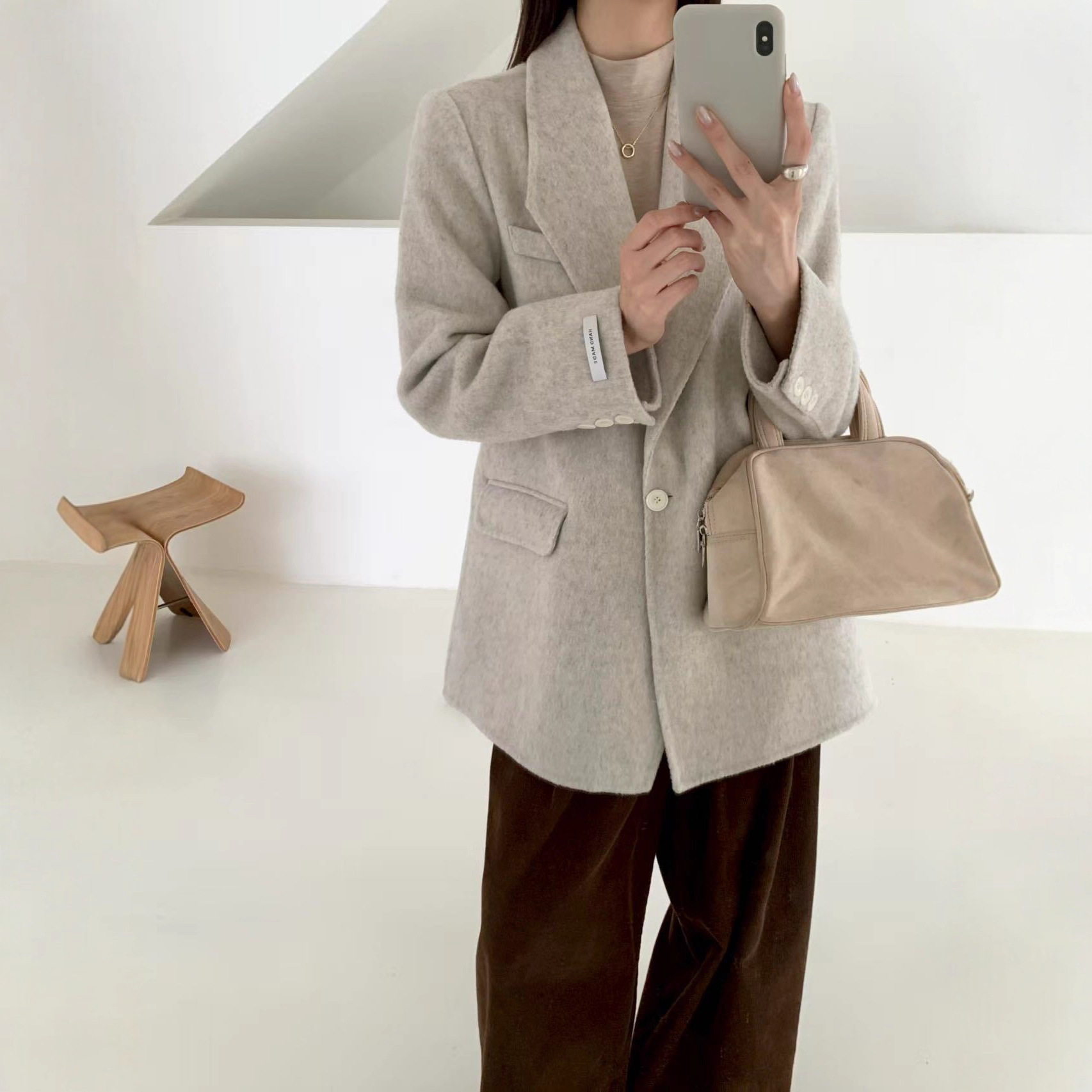 Double-Sided Wool Coat for Women, New Autumn and Winter Style, High-End Korean Style, Loose Casual Small-Sized Blazer, Long Style for Women