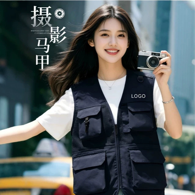 Multi-pocket photography work vest, custom logo printed, breathable mesh vest, casual style, large capacity, unisex Multi-pocket photography work vest, custom logo printed, breathable mesh vest, casual style, large capacity, unisex