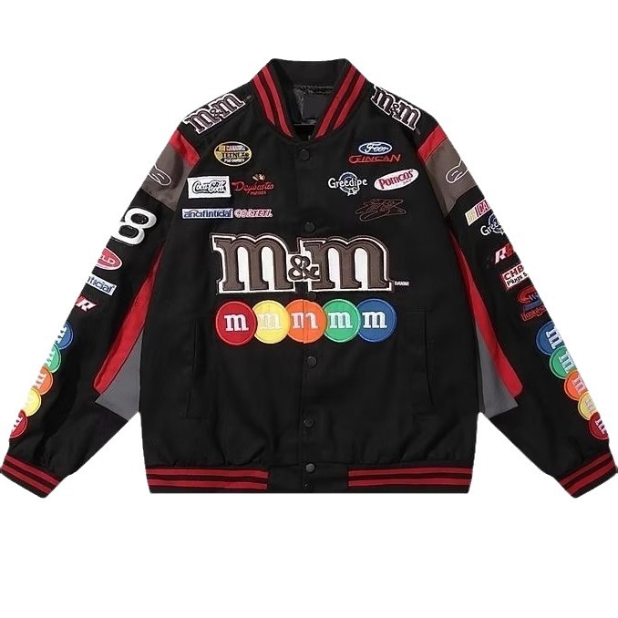 Comercio exterior hombres y mujeres primavera y otoño Gaojie industria pesada bordado costura hip-hop suelta motocicleta traje de carreras chaqueta chaqueta de béisbol