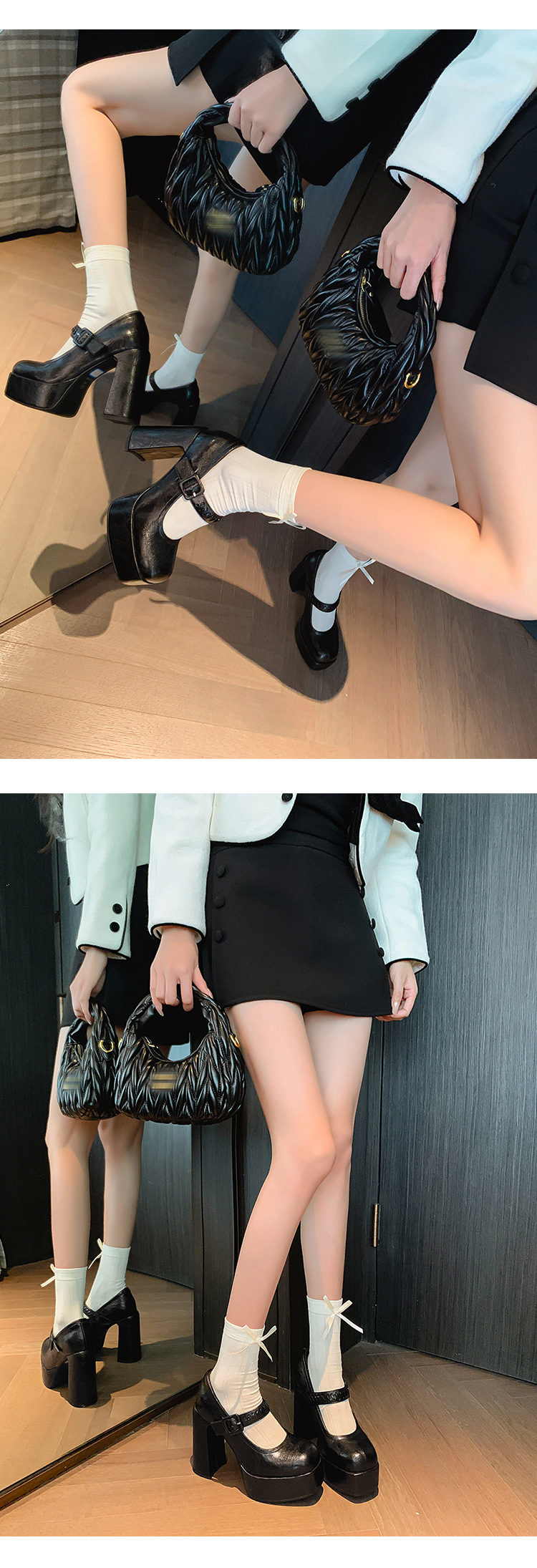 Giày cao gót Mary Jane nữ đế xuồng platform gót 12 cm, quai ngang khóa, mũi nhọn — màu đen, màu mơ chi tiết 11