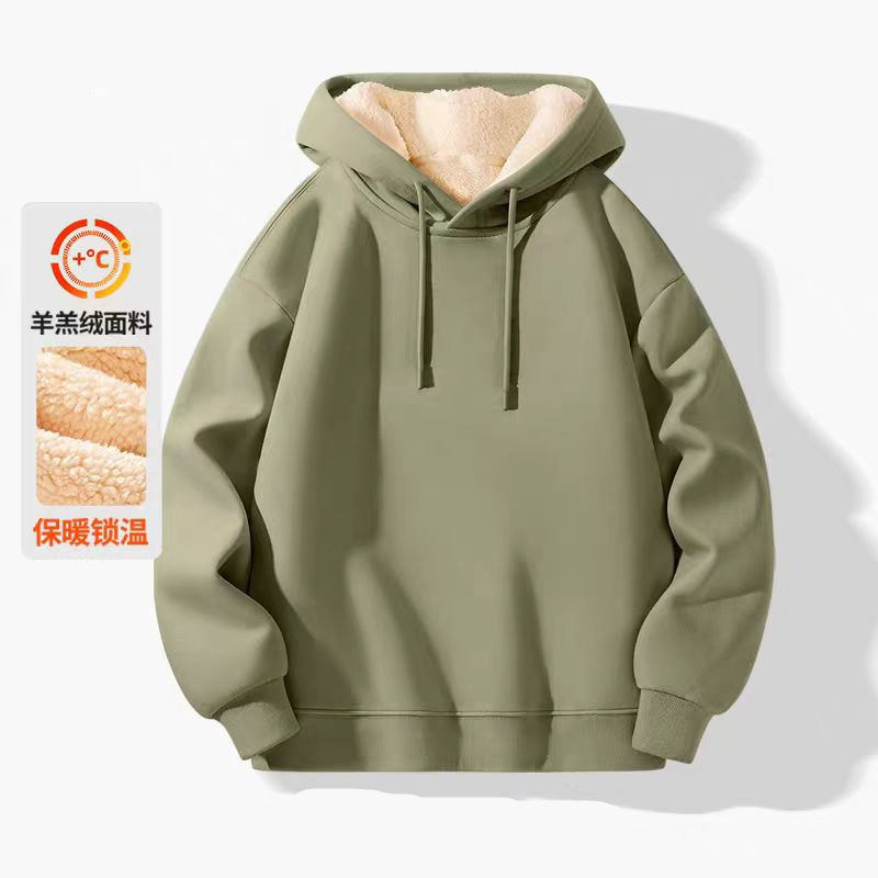Lamb Velvet Sweatshirt Men's Autumn and Winter Velvet Thickeneded Loose Hooded Top Youth Northeast Cold-Resistant Jacket