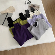 秋冬一体绒半高领套头毛衣女亲肤不掉毛弹力百搭加厚针织打底衫