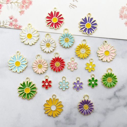 1 Daisy Chrysanthemum Flower DIY Alloy Accessories Oil Cartoon Headband Earring Keychain Ornament