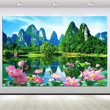 桂林山水漓江风景画田园风光湖泊荷花客厅餐厅背景墙壁画自粘贴画