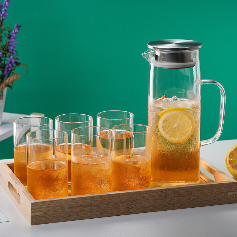 En stock botella de agua fría de vidrio borosilicato con mango simple olla recta de gran capacidad botella de agua fría de vidrio engrosado