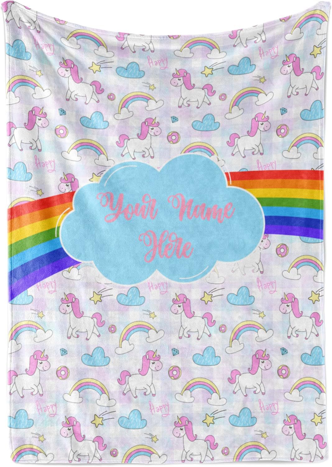 Personalized Rainbow Unicorn Throw Blanket for Girls and Boys