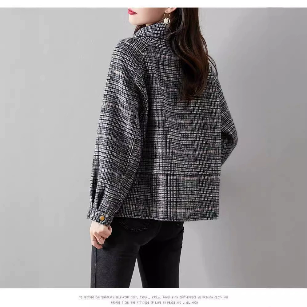 Короткая куртка из шерстяной смеси, в стиле Chanel, корейская посадка для подростков, клетка, M–4XL
