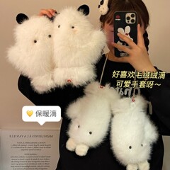 手套女冬季骑行保暖加绒加厚骑车可爱冬天学生挂脖全包连指防寒风