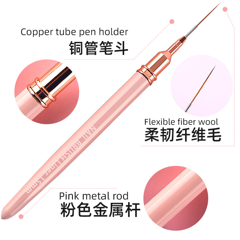 Tubo de aguja personalizado traje de pluma de dibujo de uñas Rosa varilla de metal muy fino bjd pluma facial hecha a mano pluma de dibujo al por mayor