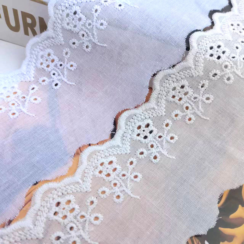 热销现货棉布刺绣花边漂白棉布小树6cm打孔镂空蕾丝diy服装辅料