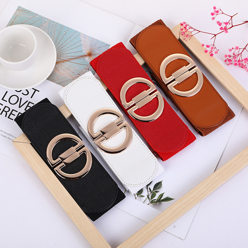 Manufacturer wholesale women's decorative buckle black waist sash for all seasons casual elastic waistband matches various clothing and accessories.