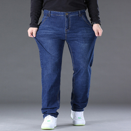 Jeans, men's large size, loose elastic straight straight, large Xintang jeans, factory direct sales, fat man, high waist