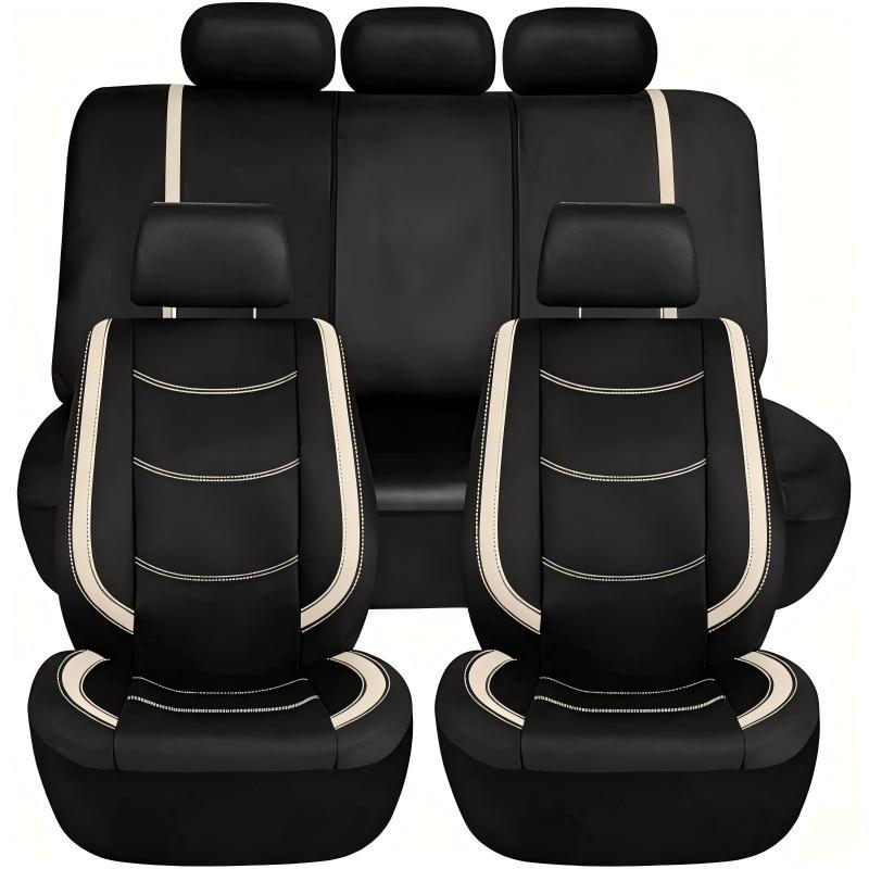 Pu Leather Car Seat Cover, Suitable for All Seasons, Five-Seater Full-Cover Seat Cover, Black Color-Blocking Fashion Style