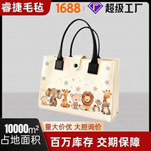 现货批发大学生毛毡包包女5新潮大学生课手提百搭肩托特手提包