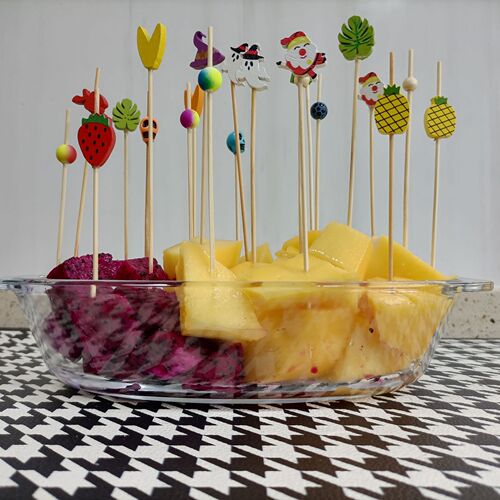 Home Fruit Skewer Cocktail Bamboo Skewers Disposable Bamboo Skewers Colorful Creative Bamboo Skewers Red Yellow Cake Spikes Skewers