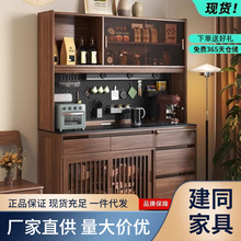 新中式黑胡桃木餐边柜高柜现代简约多功能餐厅酒柜靠墙一体储物柜