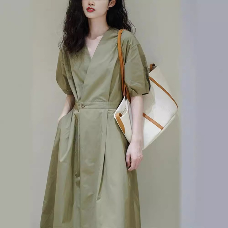 Fashionable Green Shirt Dress Summer 2025 New Korean Style Small Fashion Casual Waist Slimming Look Skirt