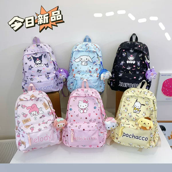 Cartoon Backpack Kuromi Kidsren's Backpack New Large Capacity Lightweight Kt Cat Print Cute Middle School Student Bag