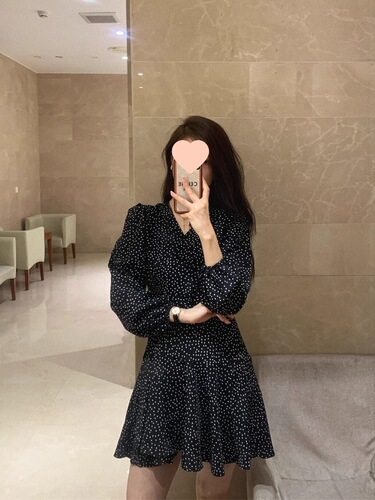 Black Polka Dot Long-Sleeve Shirt Dress for Women, Autumn New Chiffon Collar Short Skirt High-End Word Skirt