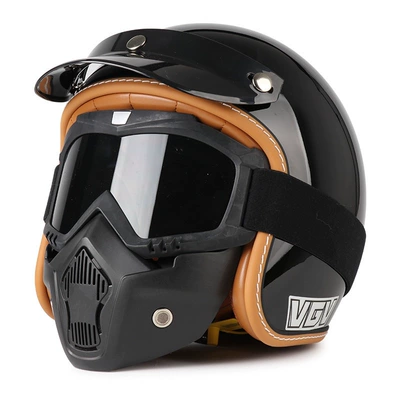 Motosiklet dəbilqələri – Electric Scooter Half Helmet Summer - m-bright-black-goggle-mask-free-hat-brim-face-towel