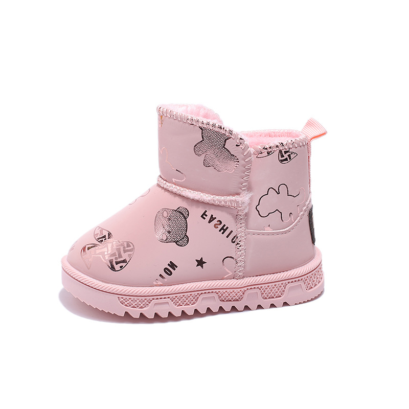 Botas de nieve para niños zapatos de algodón cálido para niñas invierno Nueva caricatura linda con forro polar botas cortas para niños pequeños y medianos