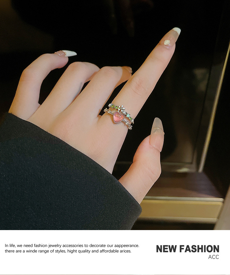 Fashion Heart Shape Copper Plating Hollow Out Inlay Zircon Open Ring 1 Piece