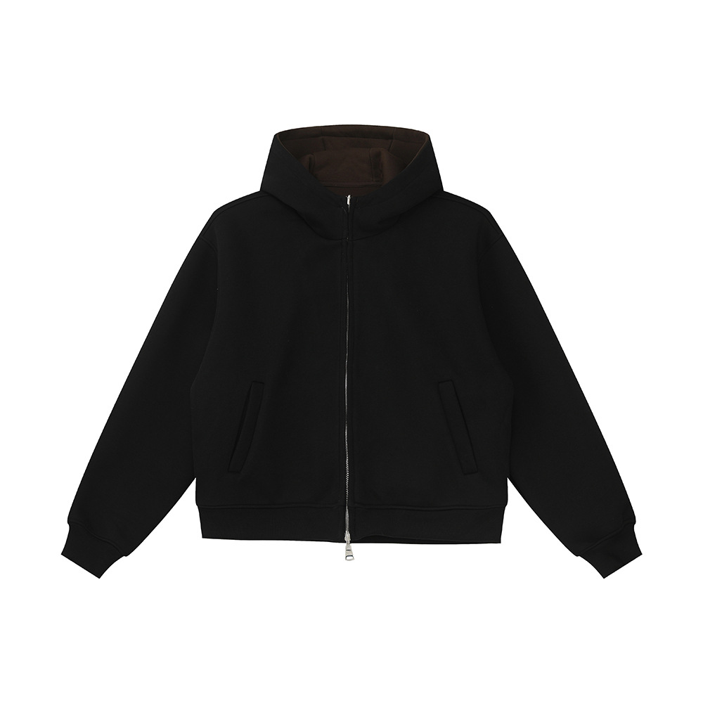 MTLCLOTHES Hombres| Coreano de color sólido pesado encapuchado corto de doble cara chaqueta deportiva de moda casual