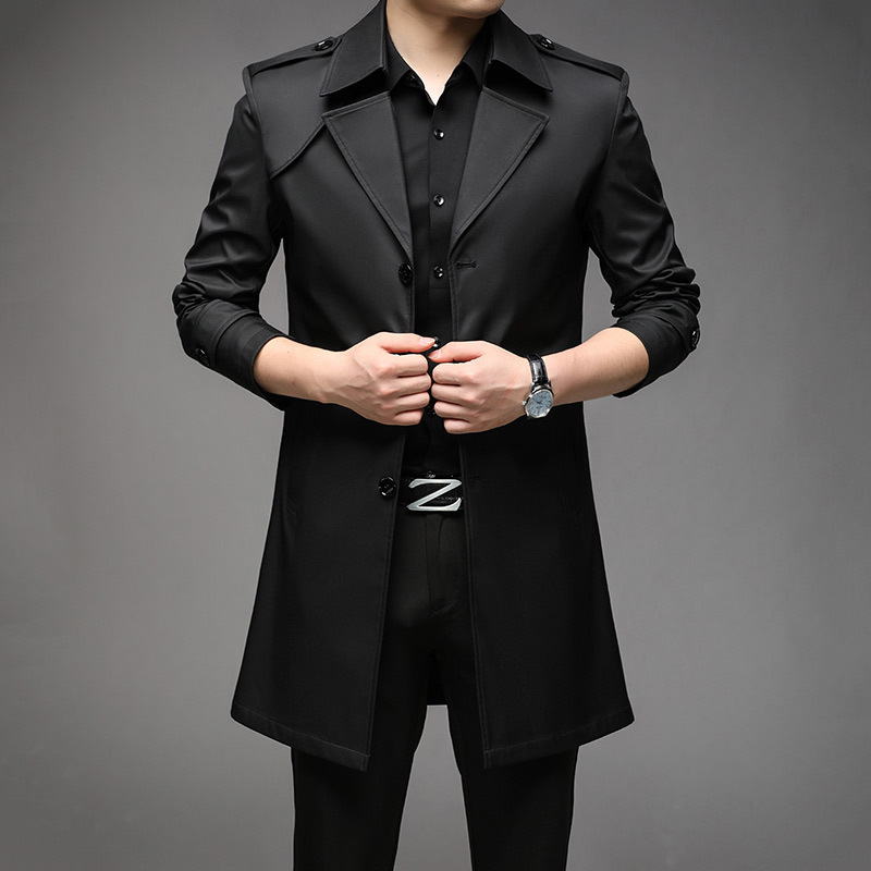 Gabardina de longitud media para hombre, chaqueta informal de negocios para hombre joven, abrigo oversize con cuello vuelto para hombre, corte ajustado, para primavera y otoño.