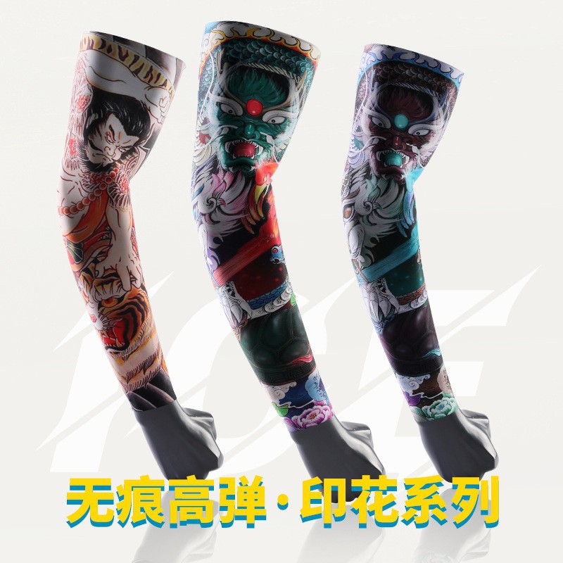 Nuevo estilo de manga de protección solar que no deja marcas, protección UV, tatuaje, brazo de flor, manga de seda de hielo, sombra de ciclismo de verano, protección de brazo de hielo