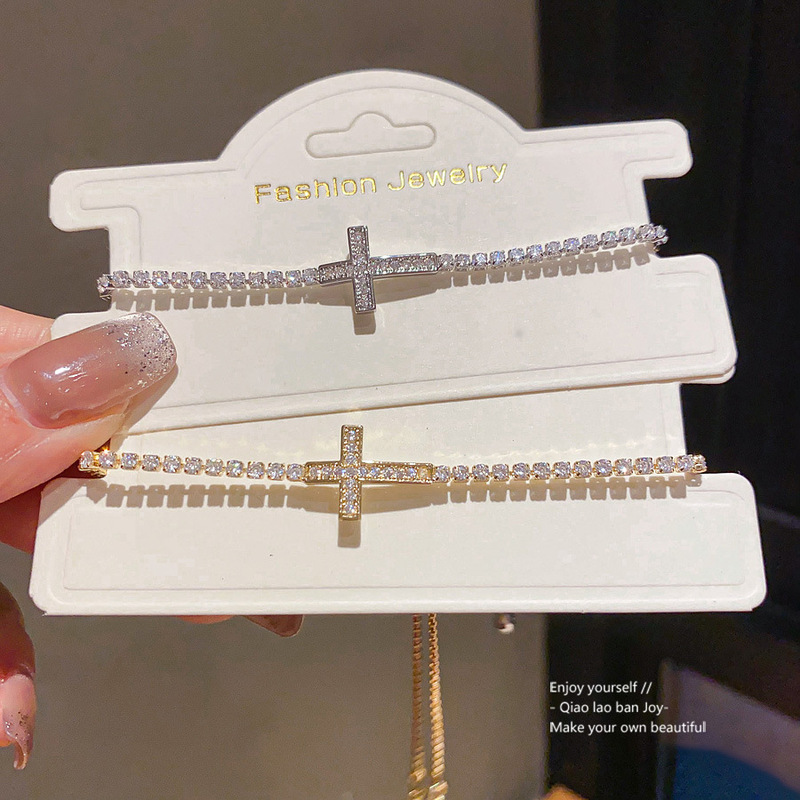 14k real gold plated zircon cross bracelet, 2026 new model, exquisite and versatile, light luxury with a high-end feel 14k real gold plated zircon cross bracelet, 2026 new model, exquisite and versatile, light luxury with a high-end feel