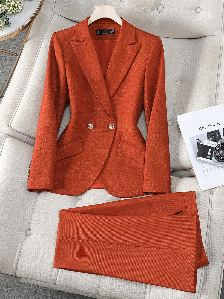 クロスボーダー オレンジレッド スーツセット レディース 新作 春秋 小柄さん向け 高級感 職業風 エレガント 女神風 スーツ フォーマルウェア