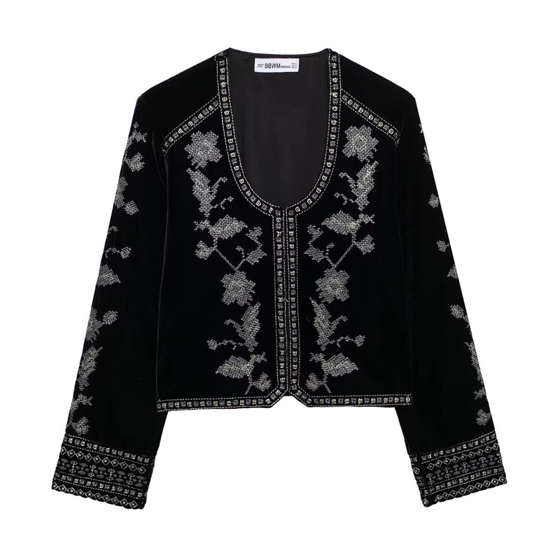 Z Brand Foreign Trade Cross-Border In-Stock European and American Style Women's Clothing 2026 Spring New Embroidered Velvet Jacket