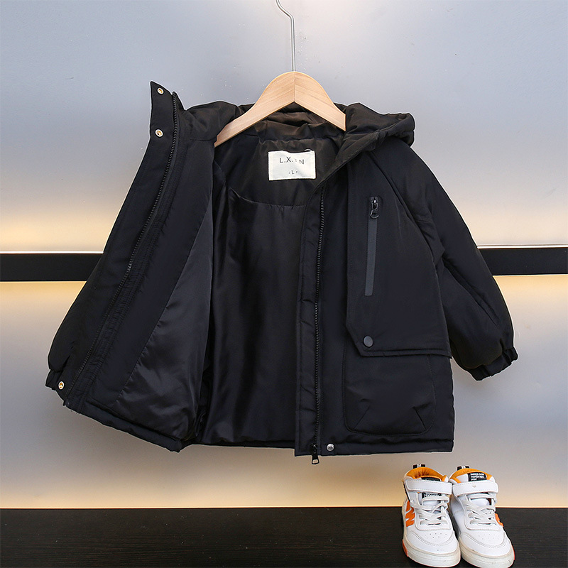 7053 Chaqueta acolchada de plumón gruesa para niños Chaqueta coreana para niños 2025 nueva ropa de invierno chaqueta acolchada de algodón con capucha para niños grandes de moda