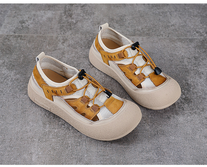 Sandal nữ đế bệt da thật khoét lỗ đầu to thoáng khí — Màu be chi tiết 12