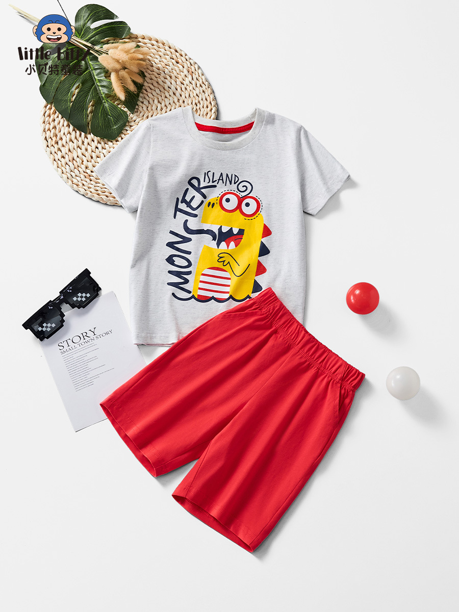 2025 New Cartoon Children's Playful Personality Cotton T-Shirt Pants Trendy Toddler Set Factory Direct Sale
