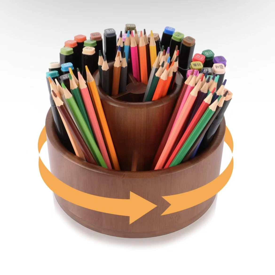 Деревянная ручка Настольный стол Вращающаяся коробка для хранения маркер-карандаш
