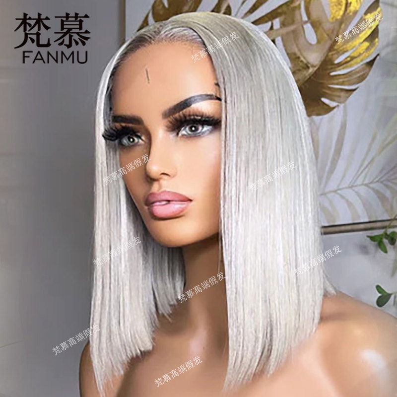 In-Stock European and American High-End Human Hair Wigs Factory Caucasian Lace Wig Bob Glue-Less Wig