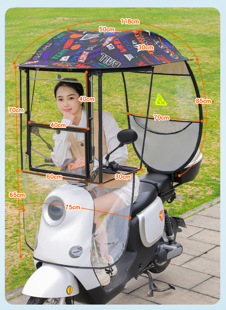 New Model Electric Vehicle Canopy, Windproof and Rainproof Sunshade Umbrella for Electric Motorcycles, Three-Wheel Sunshade Canopy with Sliding Window