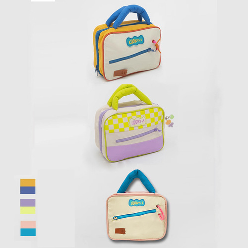 New cute contrasting color high-value cosmetic bag portable large-capacity high-end fashion folding toiletry storage bag for women