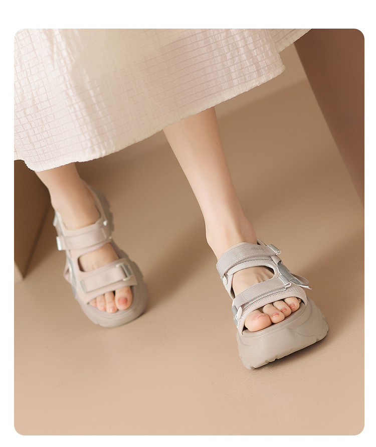 Sandal đi biển nữ thể thao quai dán chống trượt đế tăng chiều cao — G693 màu be chi tiết 18