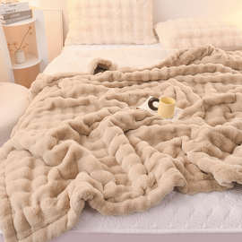 4JSH轻奢兔毛绒毛毯冬季加厚盖毯珊瑚羊羔绒毯子沙发午睡办公室小