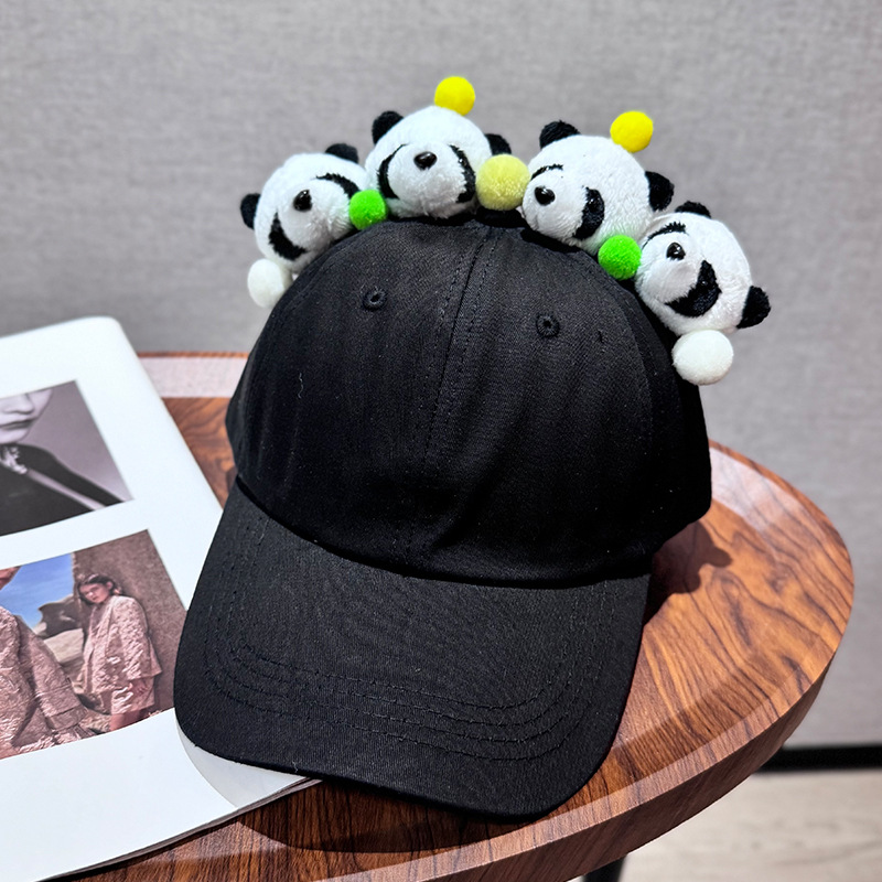 Gorra de béisbol padre-hijo de dibujos animados, diseño panda blanco y negro, algodón cómodo para niños y adultos