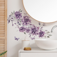 新款fun-g2外貿彩繪紫色花朵蝴蝶臥室客廳衛生間牆面裝飾牆貼紙