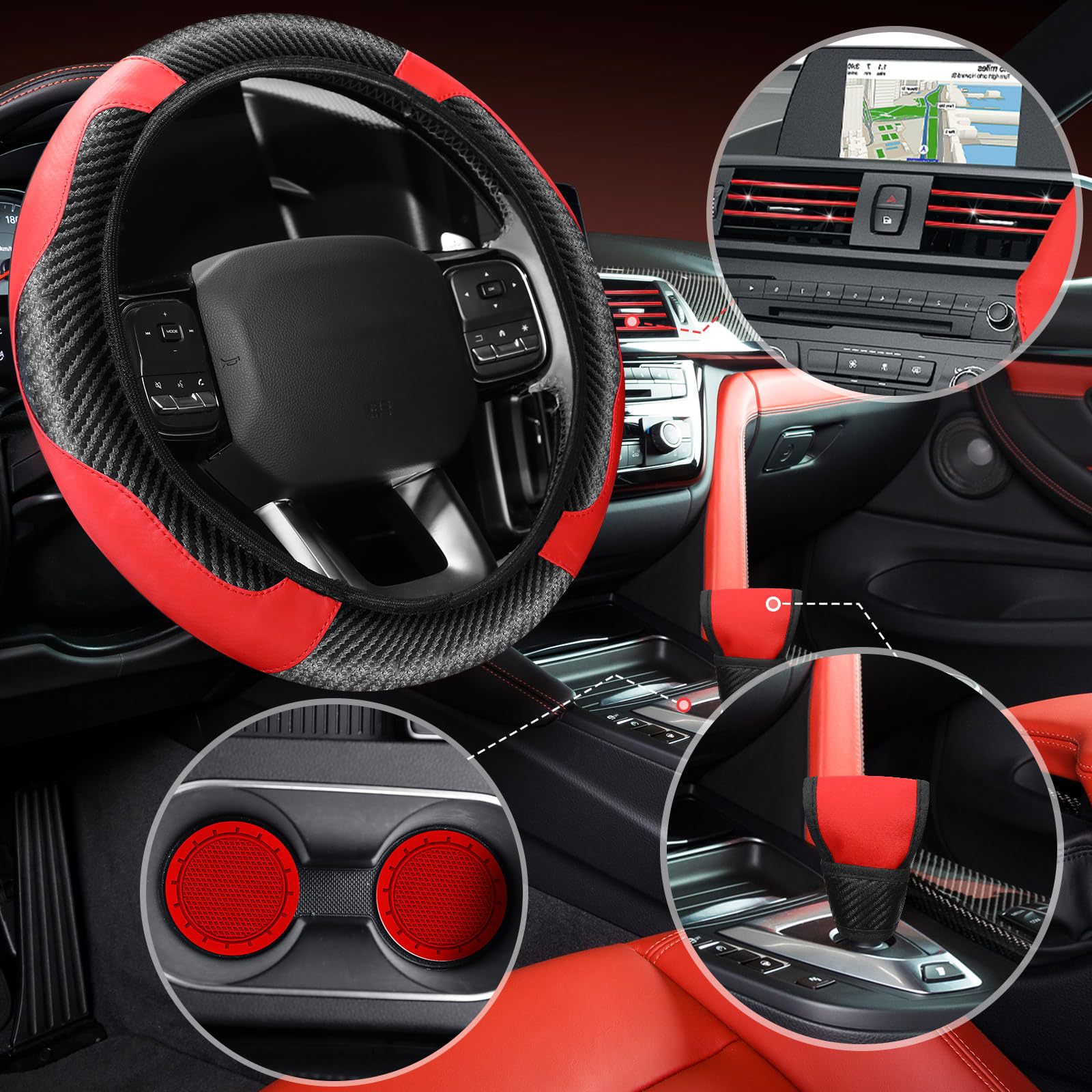 Cross-border hot-selling car steering wheel cover carbon fiber leather stall cover armrest box cushion shoulder pad 30 pieces suit wholesale