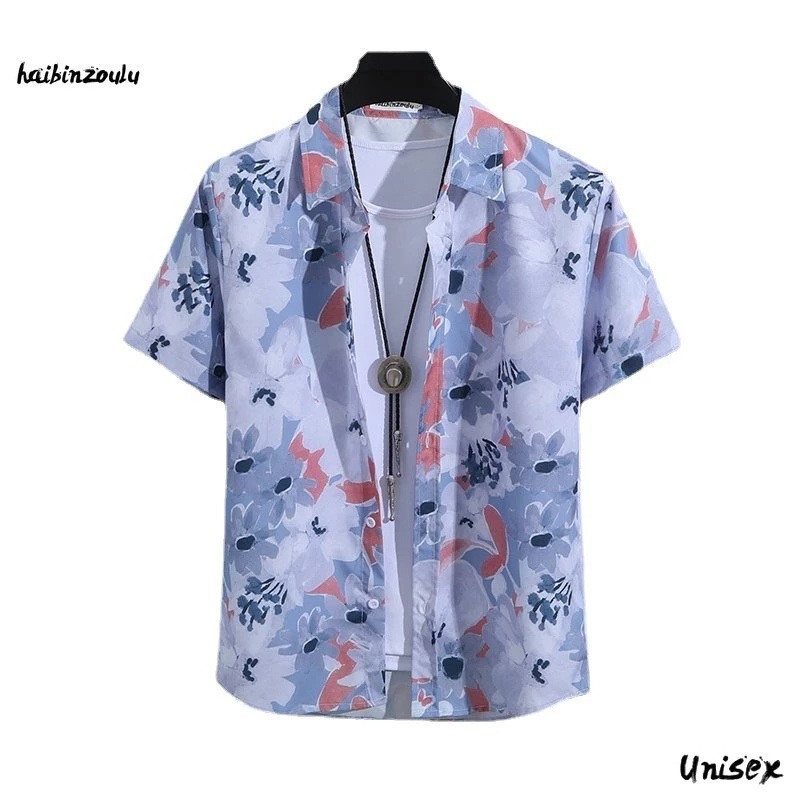 Venta caliente transfronteriza europea y americana vacaciones de verano camisa de manga corta hawaiana moda casual color flor impresión 3D