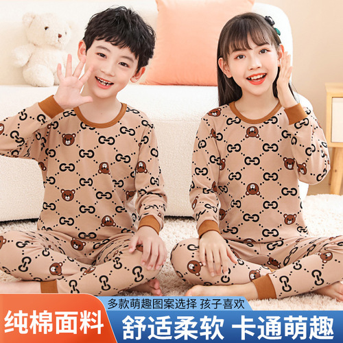 Children's autumn clothes, long johns, pure cotton, boys' underwear set, cotton mid-collar children's cotton sweaters, girls' pajamas sets