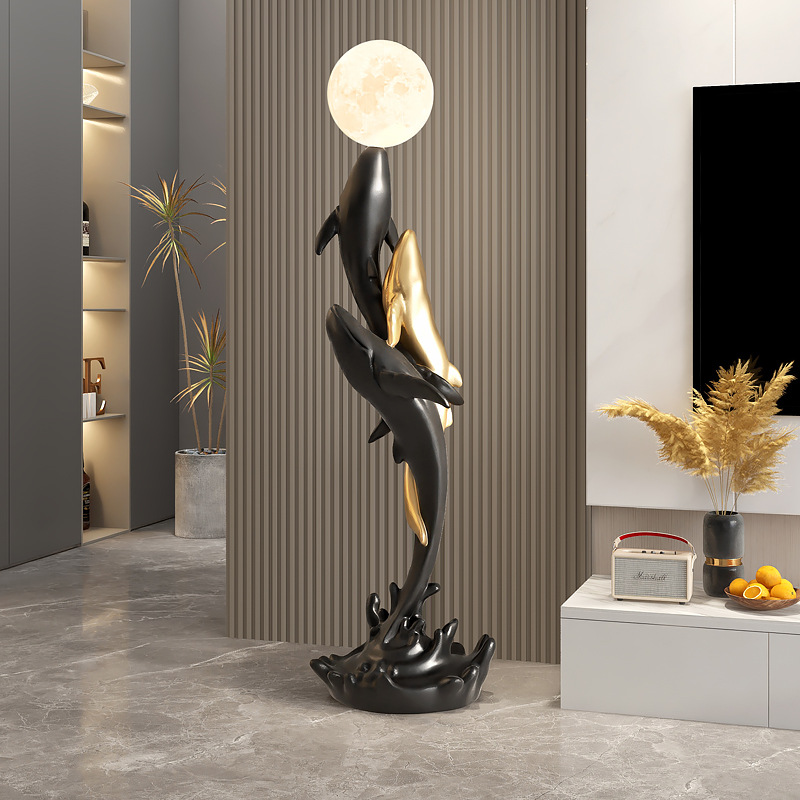 Art de escultura de ballenas de lujo ligero gran lámpara de piso artesanía decoración para el hogar decoración sala de estar TV gabinete junto al sofá