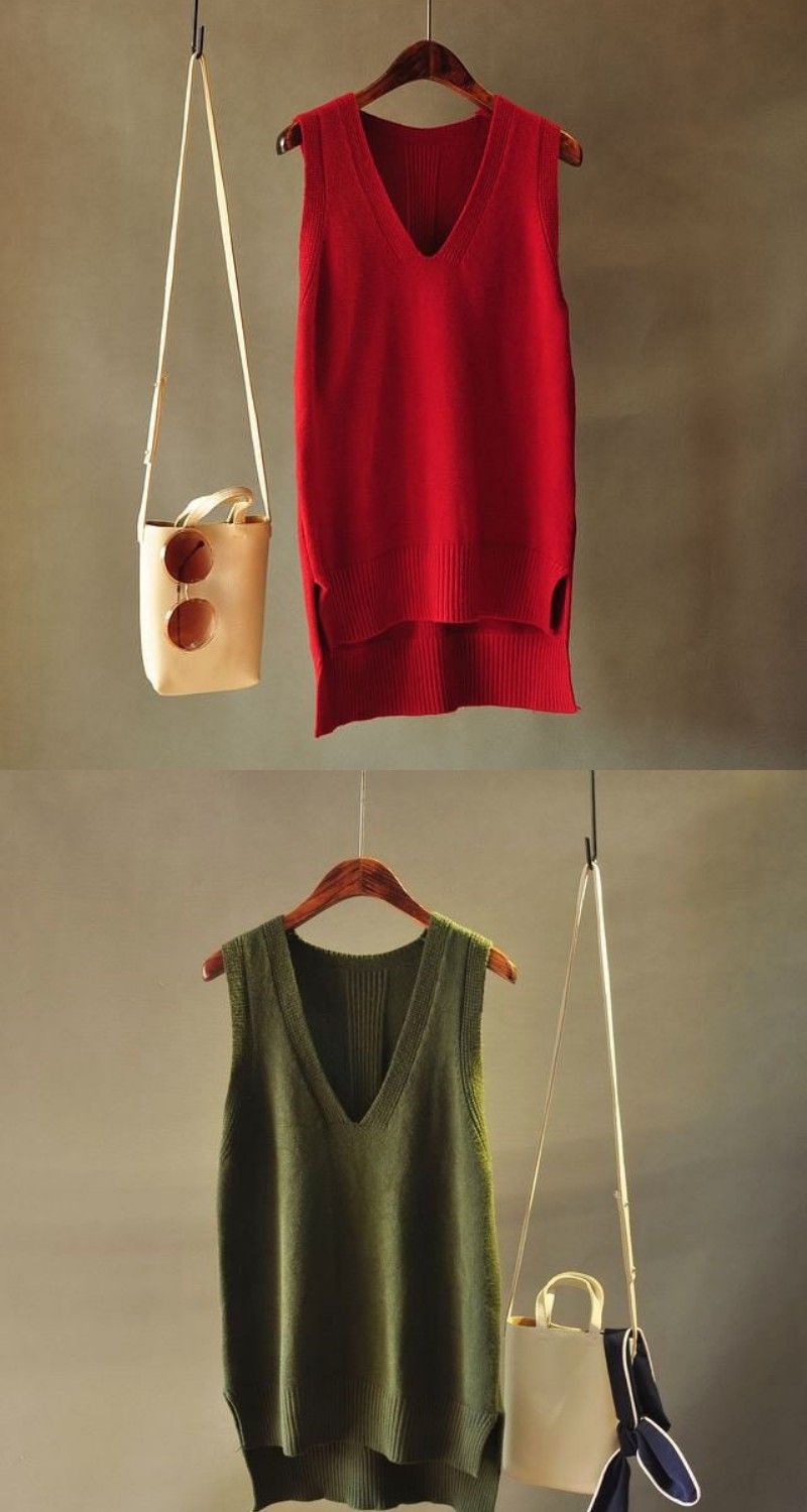 【 Cashmere Family 】 Neuer ärmelloser Pullover aus Wolle mit V-Ausschnitt, vielseitige Weste und Camisole-Oberteil_voghion.com