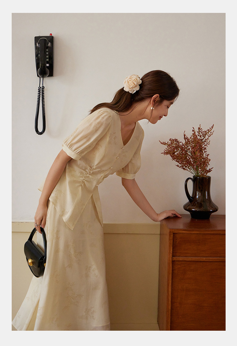 起范 2024夏季新款新中式印花上衣+中长款半身裙两件套套装82353 pic 15